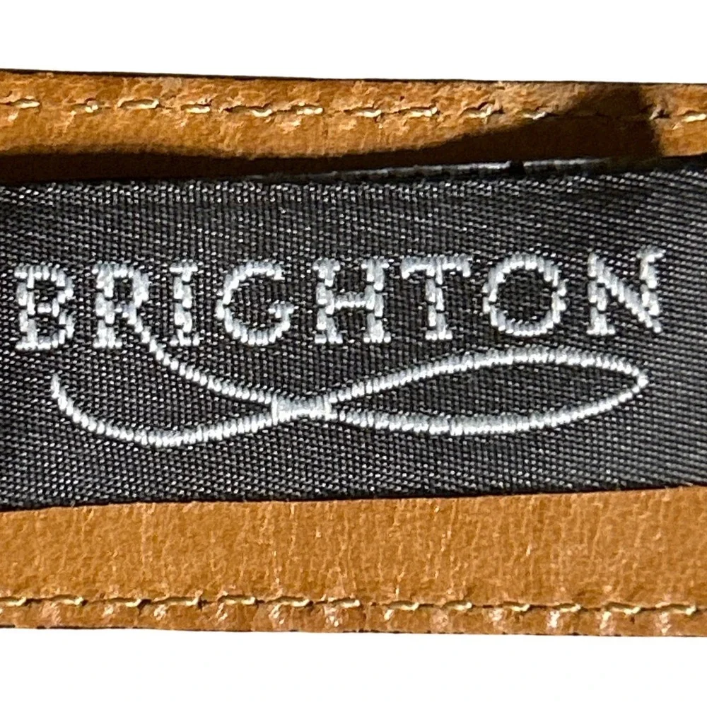 Brighton Brown Embossed Calfskin Leather Belt Gold Buckle Size L (30-43)